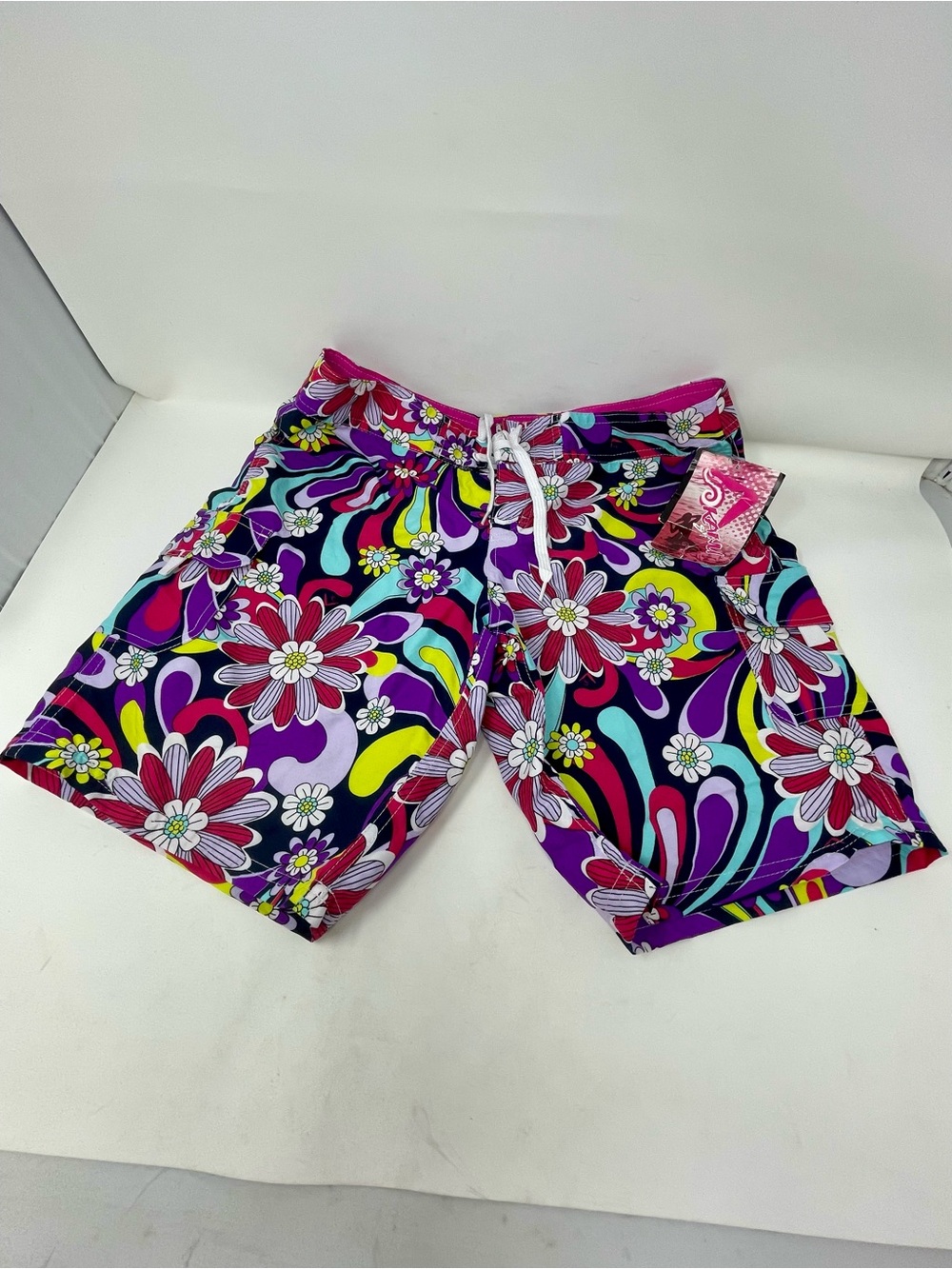 Kanu Surf Purple Floral Swim Trunks with Multicolor Print